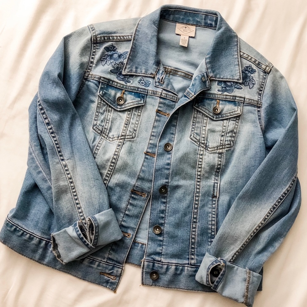 Floral Embroidered Denim Jacket St Johns Bay